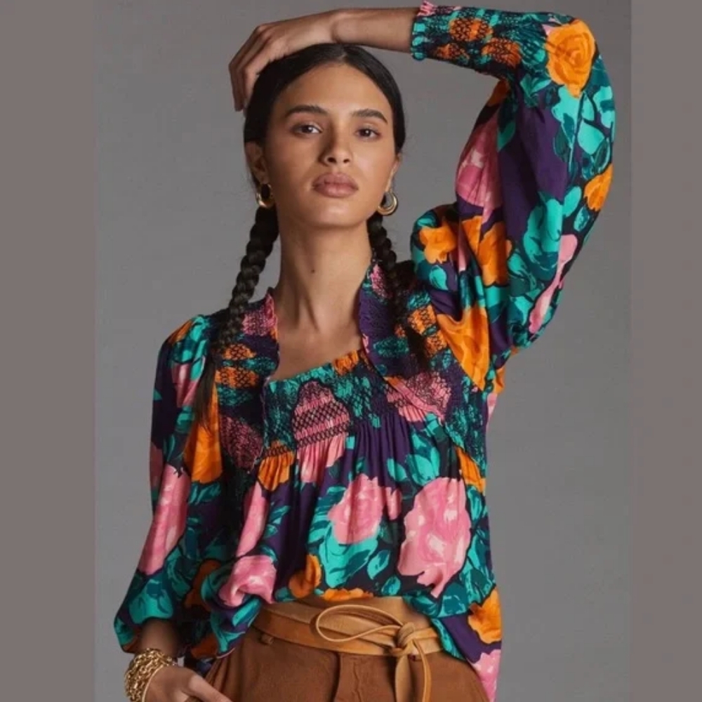 Nwot Plenty by Tracy Reese Puff-Sleeved Floral Blouse xs - Picture 2 of 14